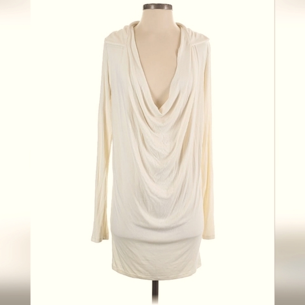 Free People Ivory Long Sleeve Cowl V-Neck Mini Dress Sm